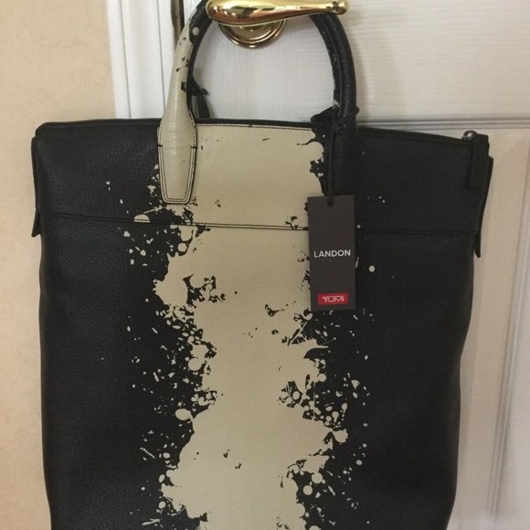 New Tumi Landon Whitman Leather Tote - Black/Ivory - Picture 4 of 5